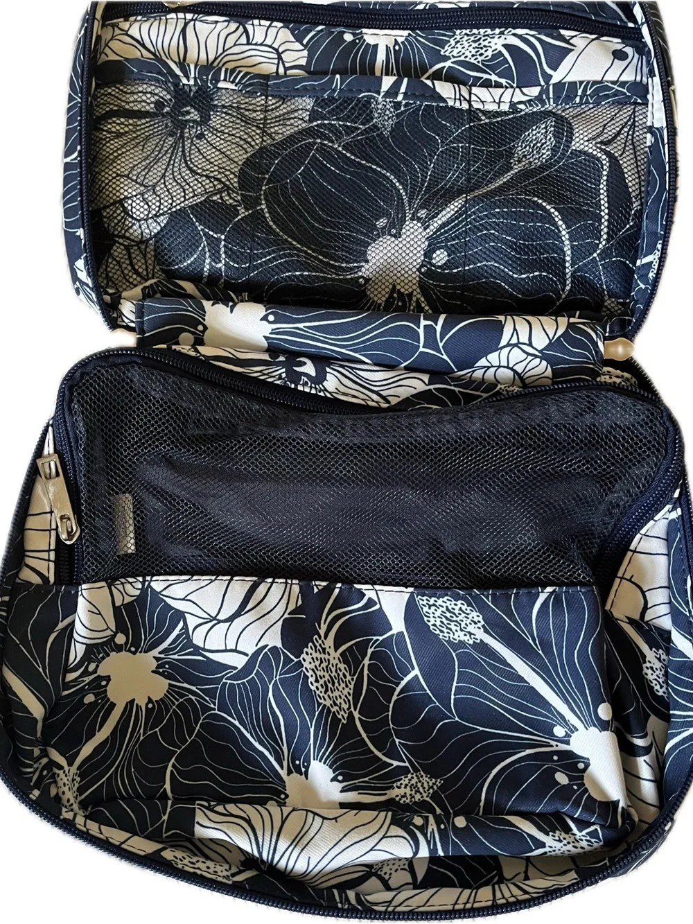 Navy and White Floral Cosmetic Pouch - Women Bags